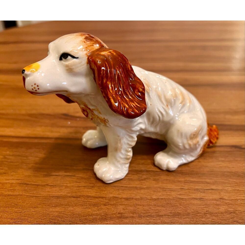 Vintage Trimont Ware Dog Figurine Statue Spaniel Floppy Ears Cream Brown EC